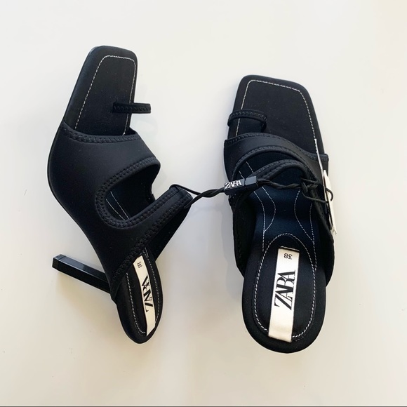🌸New🌸 Zara Heeled Neoprene Sandal Shoes Size 7.5 Black NWT - Picture 5 of 9